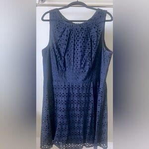 CB 1962 Established Sleeveless Zip back Eyelet Cotton Dress Navy Blue Womens 18